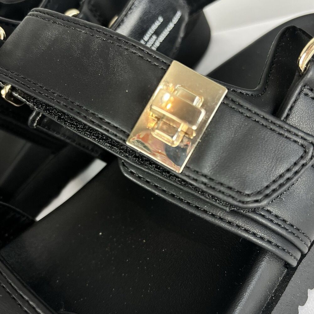 Women Black Platform Sandals Double Strap Gold Buckle Casual Comfort Size 81/2 - Picture 3 of 15